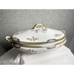 Antique 20s/30s Noritake Floral Pheasant 11" Oval Covered Lidded Serving Dish‎